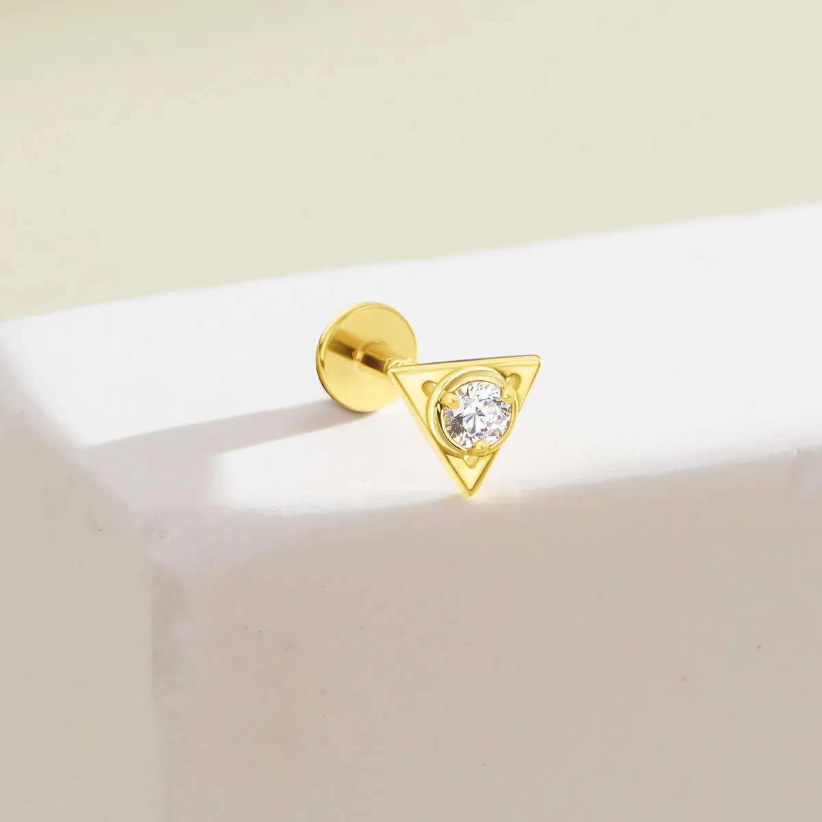 14K Solid Gold Triangle CZ Top Helix Earring Stud