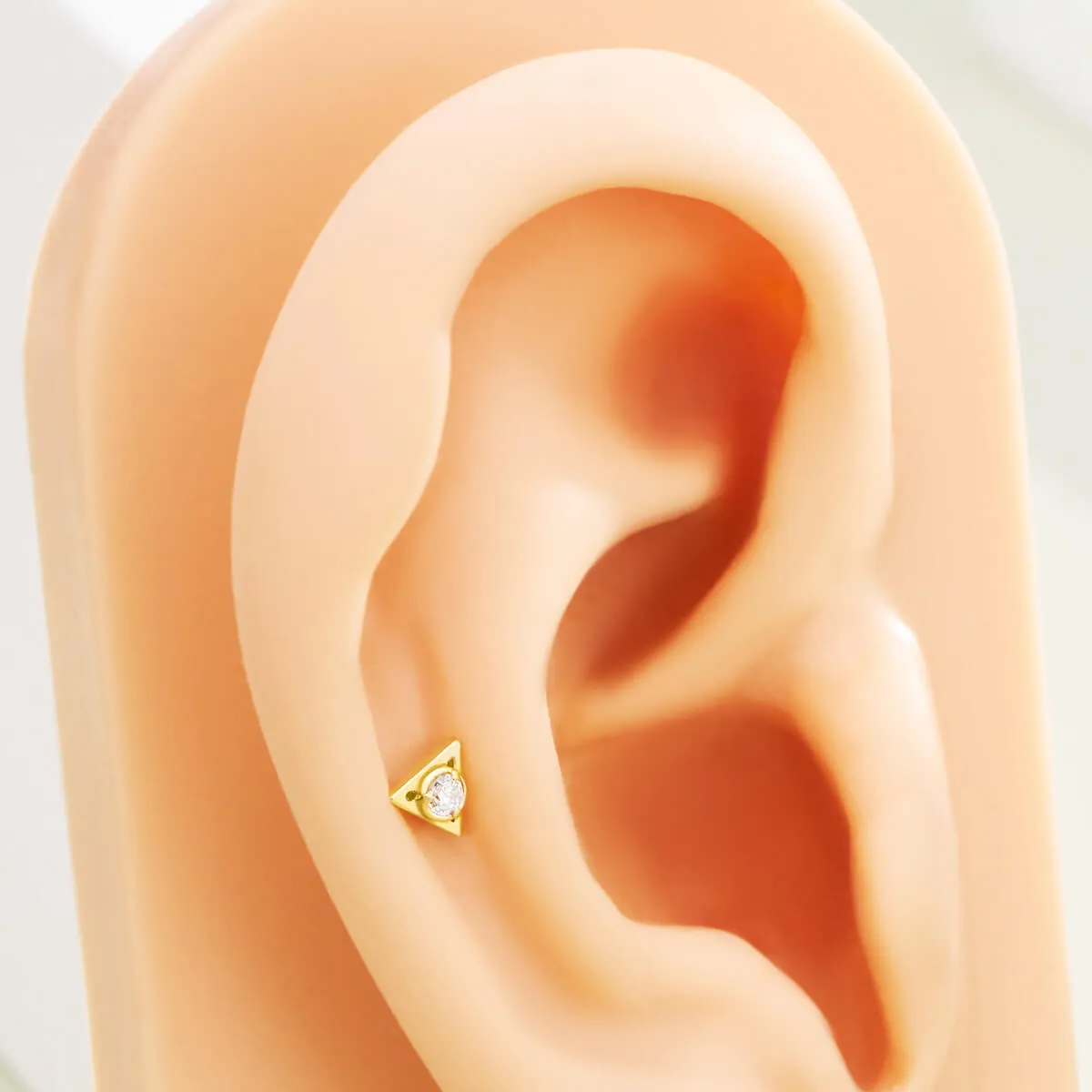 14K Solid Gold Triangle CZ Top Helix Earring Stud