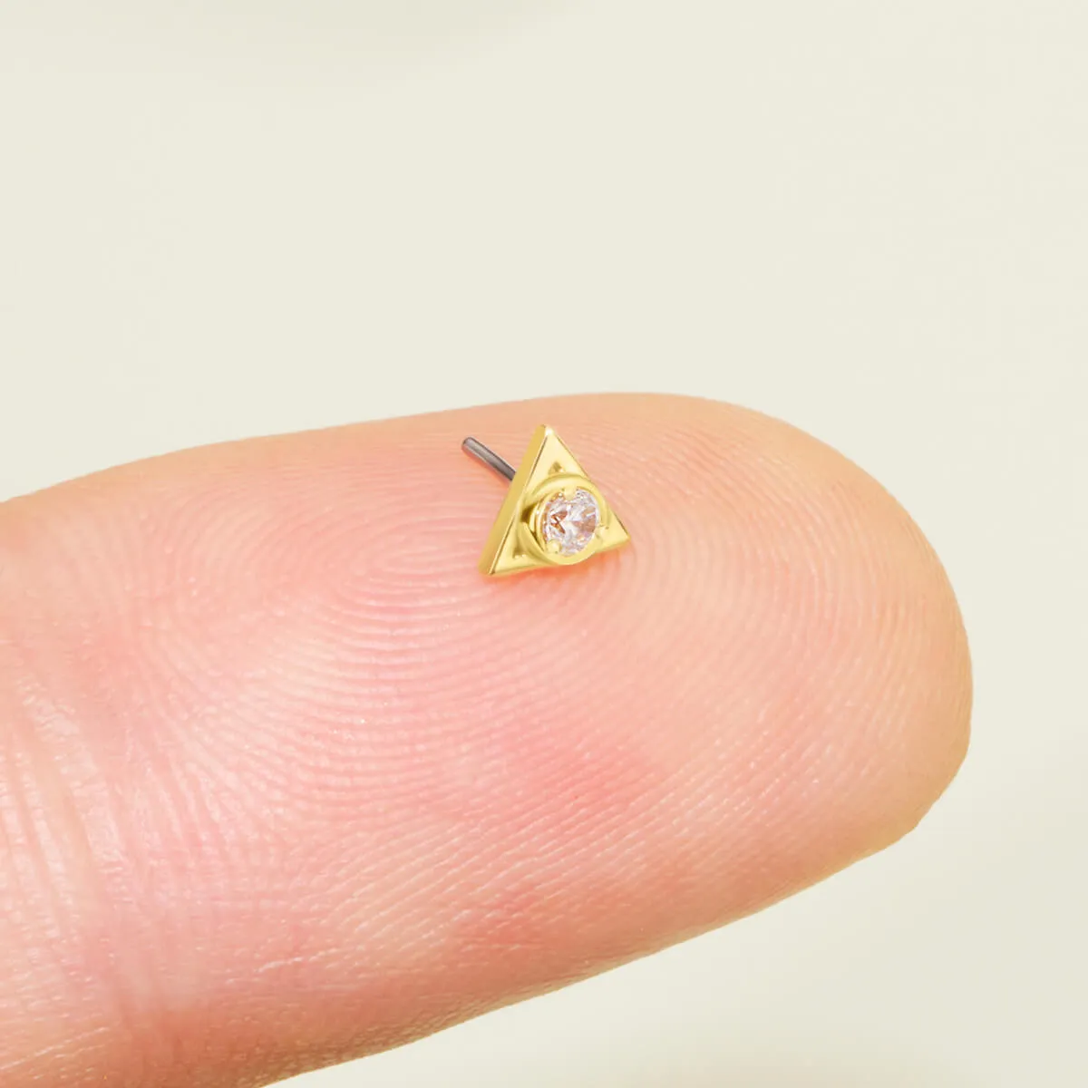 14K Solid Gold Triangle CZ Top Helix Earring Stud