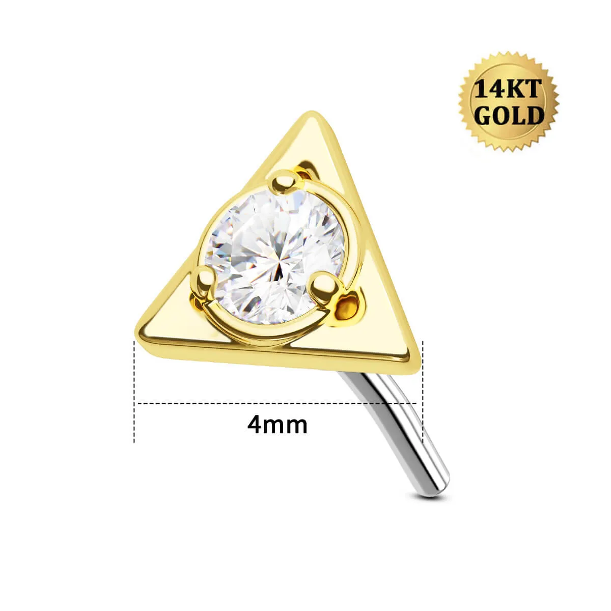 14K Solid Gold Triangle CZ Top Helix Earring Stud
