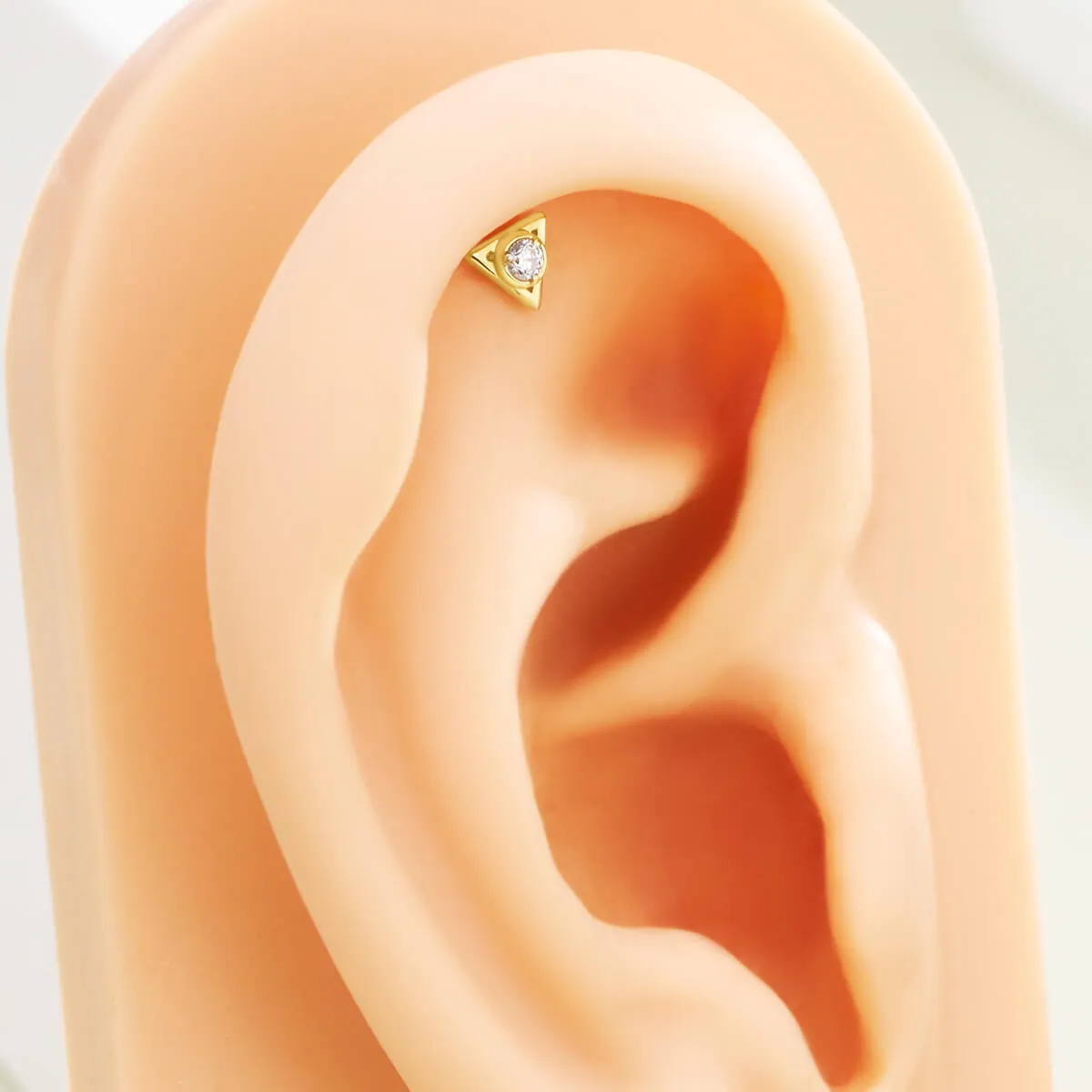 14K Solid Gold Triangle CZ Top Helix Earring Stud