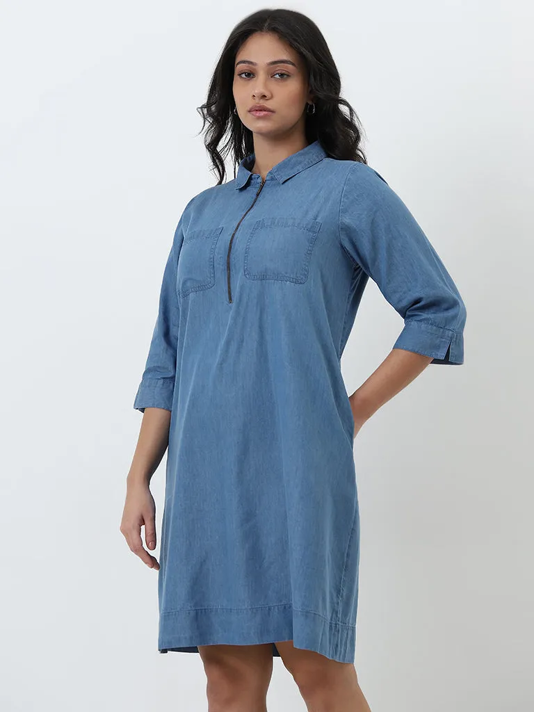 Gia Light Blue Denim A-Line Dress