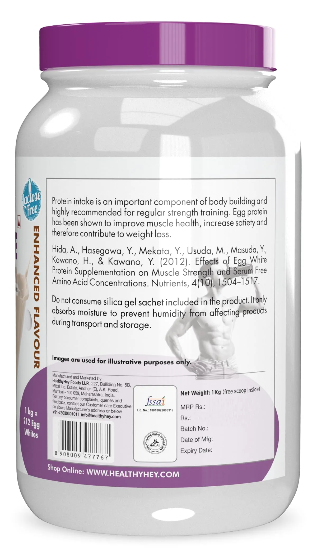 HealthyHey Nutrition 100% Egg White Protein - Instant Mix - 80% Protein - Non GMO & Lactose Free - 1Kg (Chocolate), 30 Servings