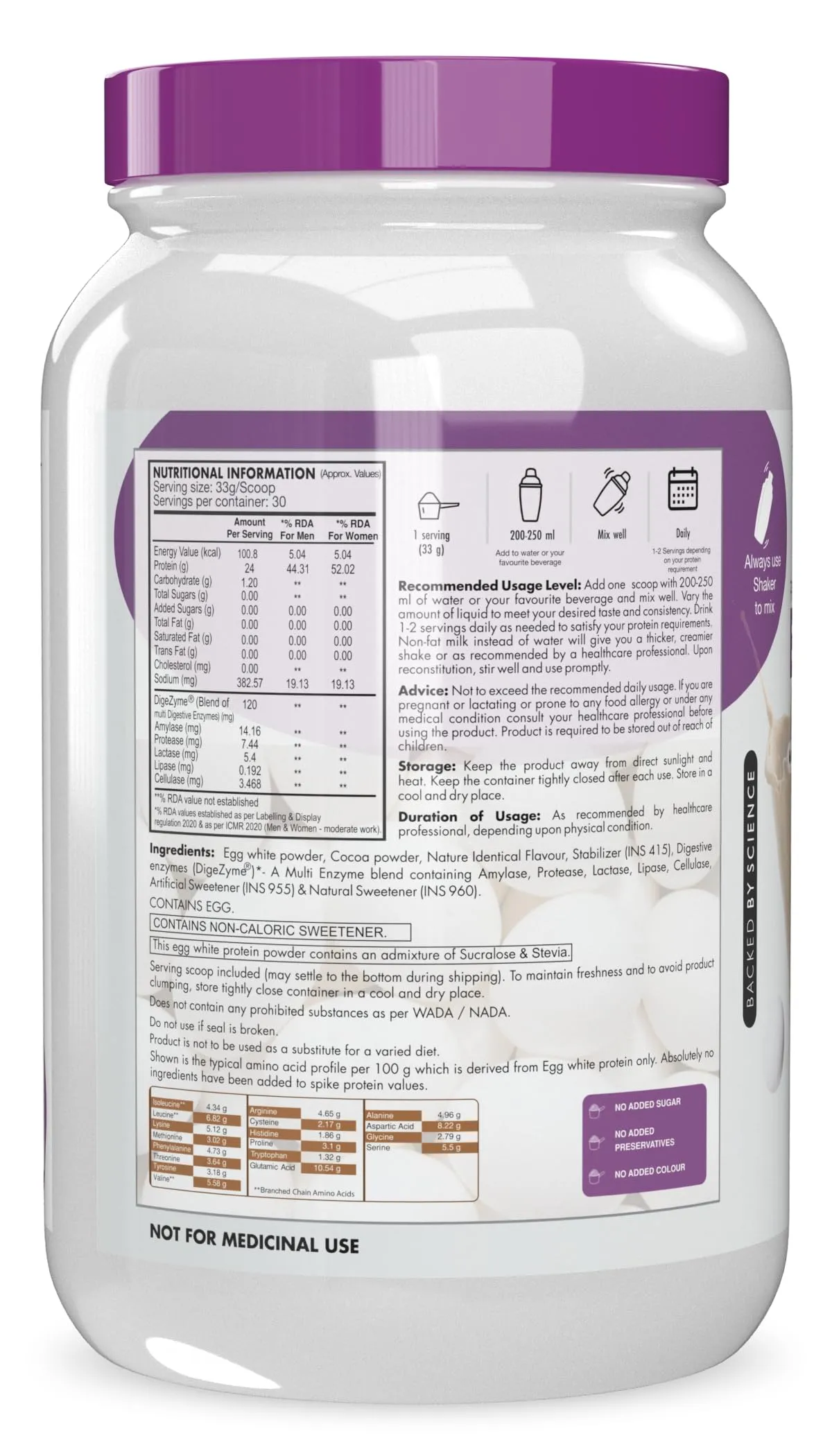 HealthyHey Nutrition 100% Egg White Protein - Instant Mix - 80% Protein - Non GMO & Lactose Free - 1Kg (Chocolate), 30 Servings