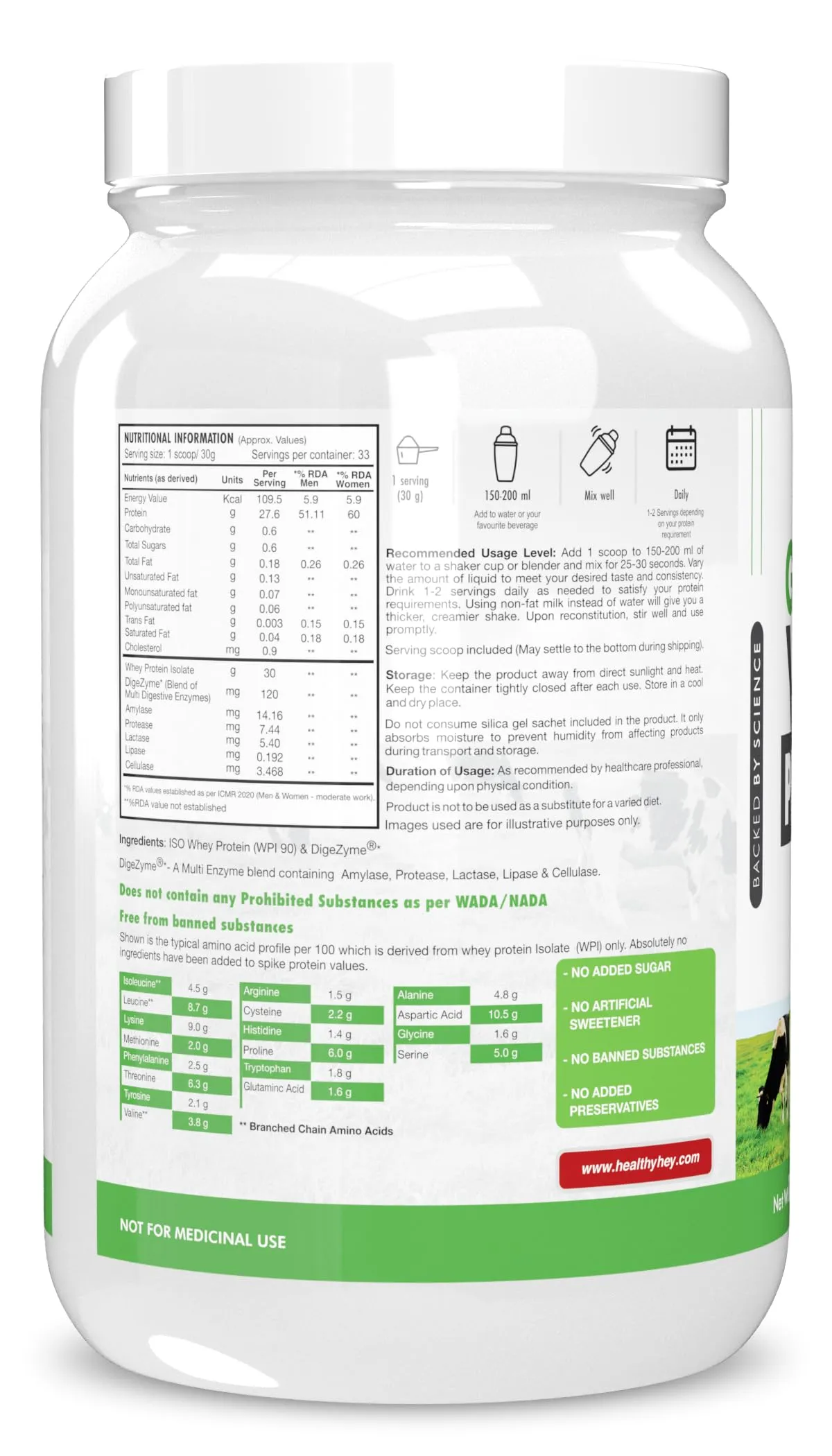 Healthyhey Nutrition Grass-Fed Whey Protein Isolate - 1kg (Unflavoured)